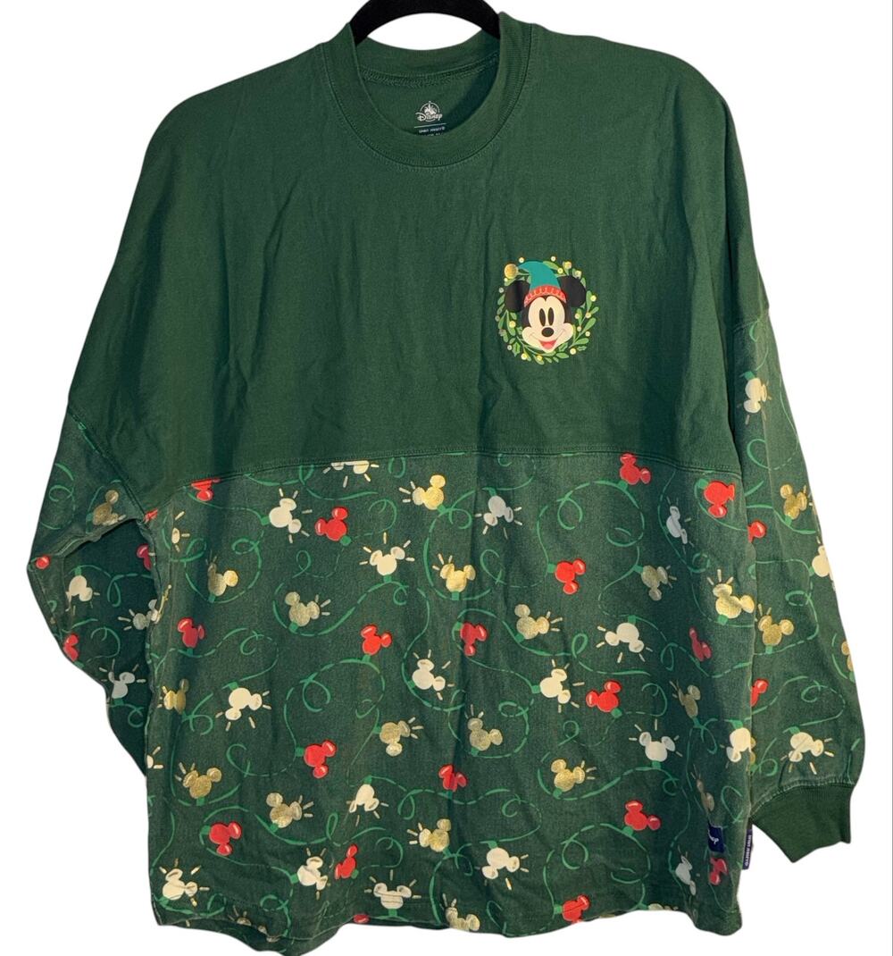 Disney Spirit Jersey Merry Christmas Mickey Green Long Sleeve Size Medium